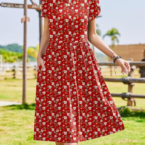 Women Summer Short Sleeve Midi Dress with Pockets Casual Aline Flowy Tshirt Dres - Picture 4 of 6